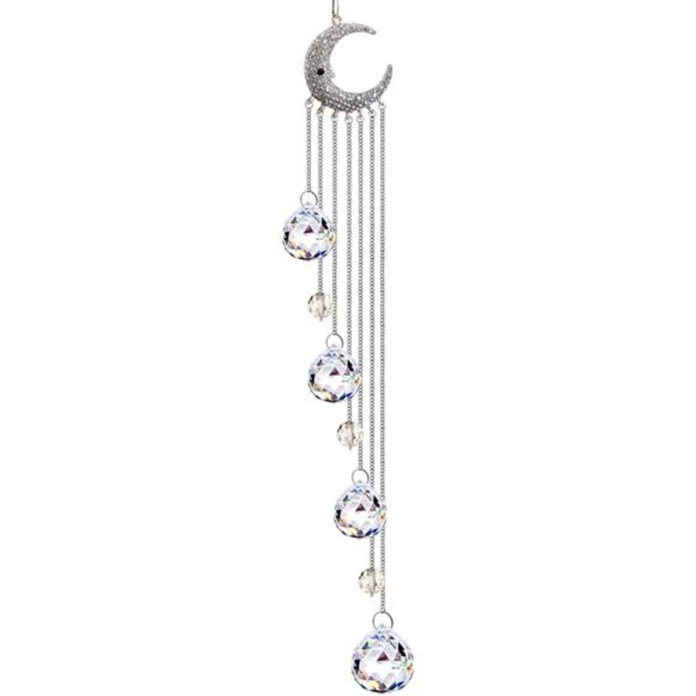 Hanging Clear Crystal Suncatcher Ornaments with Moon Decor Rainbow Maker